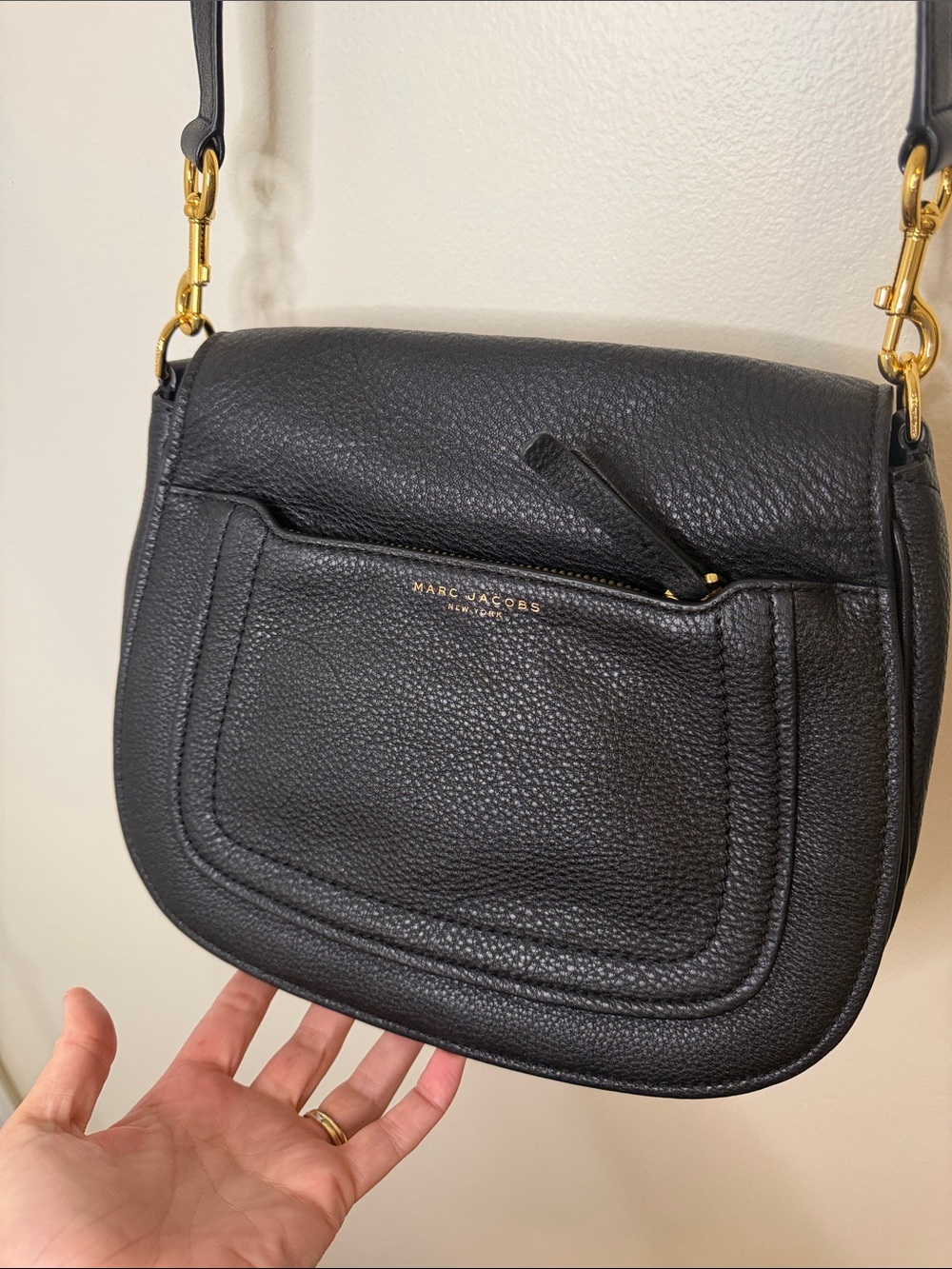 Marc Jacobs Empire City Black Pebbled Leather Flap Front Adjustable Crossbody